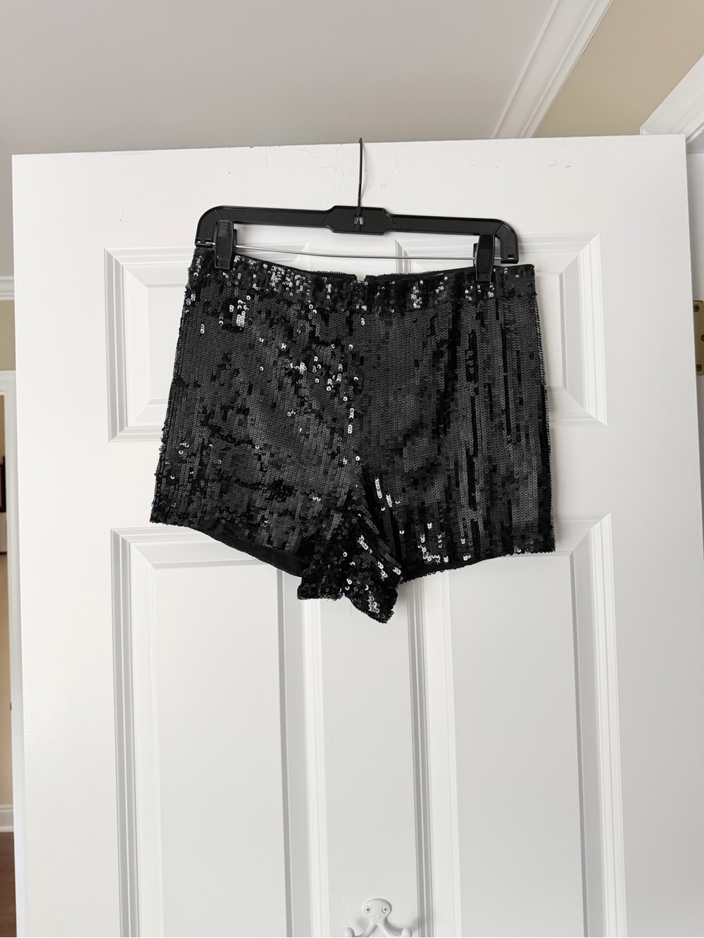 Alice and Olivia Black Sequin High-Waist Party Shorts